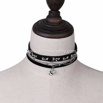 Leather Velvet Choker Necklace Punk Rivet Charm Necklace